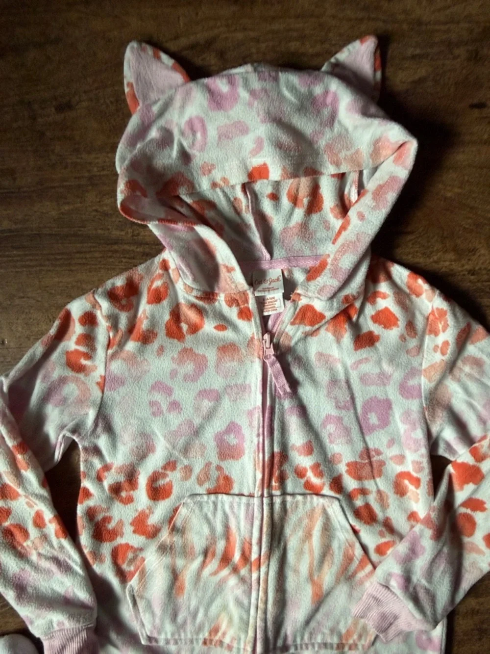 Kids Pink & Orange Leopard Print Hooded One-Piece size 6/6x
